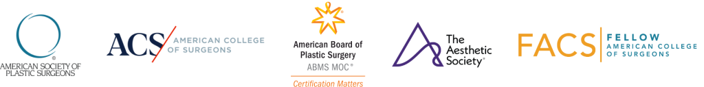 Dr. Guenther credential logos including American Society of Plastic Surgeons, American College of Surgeons, American Board of Plastic Surgery, The Aesthetic Society, American College of Surgeons Fellow